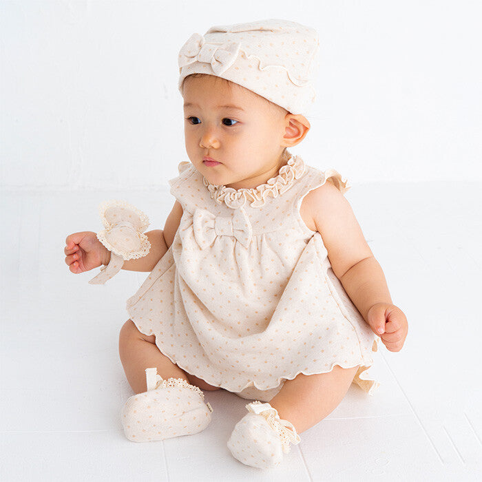 [現貨] 日本製 POMPKINS 初生嬰兒 圓點有機棉禮服鞋