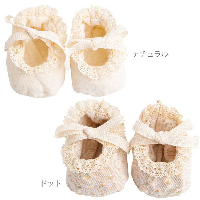 [現貨] 日本製 POMPKINS 初生嬰兒 圓點有機棉禮服鞋