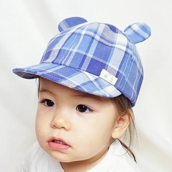[現貨] 日本製 Shapox防紫外線米色格仔有機棉嬰幼兒Cap帽 - BB Dressup