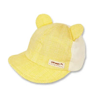 [現貨] 日本製 Shapox防紫外線黃色格仔熊耳全棉嬰幼兒Cap帽 - BB Dressup
