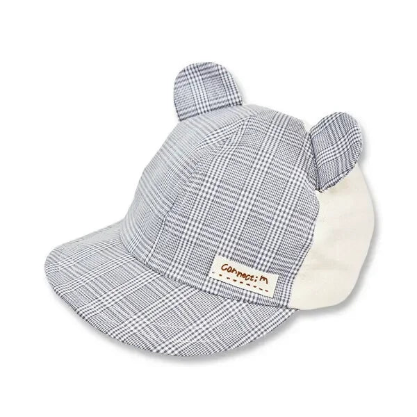 [現貨] 日本製 Shapox防紫外線灰色格仔熊耳全棉嬰幼兒Cap帽 - BB Dressup