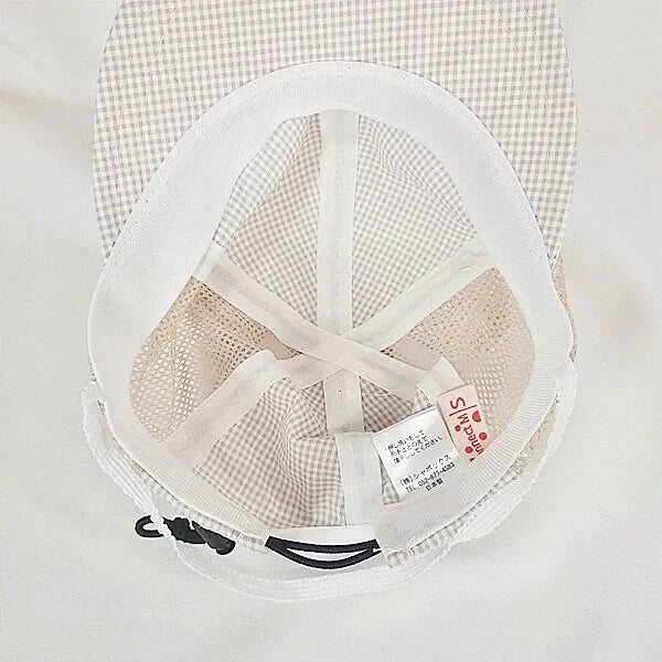 [現貨] 日本製 Shapox防紫外線米色格仔網布熊耳嬰幼兒Cap帽 - BB Dressup