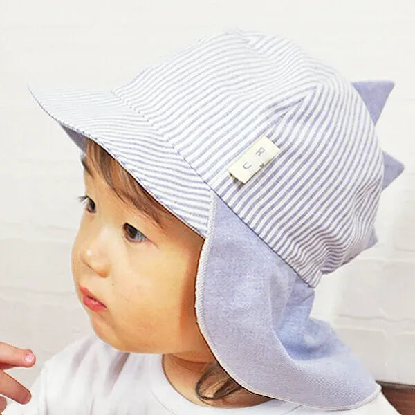 [現貨] 日本製 Shapox防紫外線藍色條紋有機棉恐龍嬰幼兒Cap帽 - BB Dressup