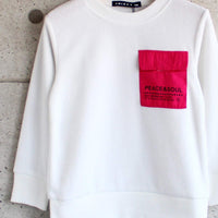 [現貨] 日本直送 Shisky 童裝 白色配螢光紅胸袋 長袖衛衣 (120-130cm) - BB Dressup