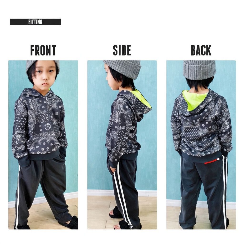 [現貨] 日本直送 Shisky 童裝 灰色腰果花 長袖運動衫褲套裝 (120-130cm) - BB Dressup