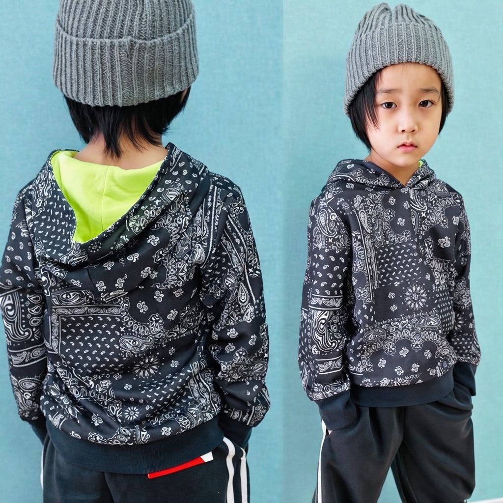 [現貨] 日本直送 Shisky 童裝 灰色腰果花 長袖運動衫褲套裝 (120-130cm) - BB Dressup