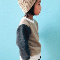 [現貨] 日本直送 Shisky 童裝 米色拼深藍 長袖毛毛衛衣 (130cm) - BB Dressup