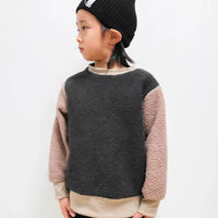 [現貨] 日本直送 Shisky 童裝 深藍拼摩卡色 長袖毛毛衛衣 (120-130cm) - BB Dressup