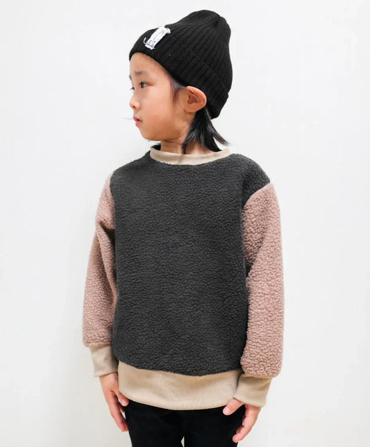 [現貨] 日本直送 Shisky 童裝 深藍拼摩卡色 長袖毛毛衛衣 (120-130cm) - BB Dressup