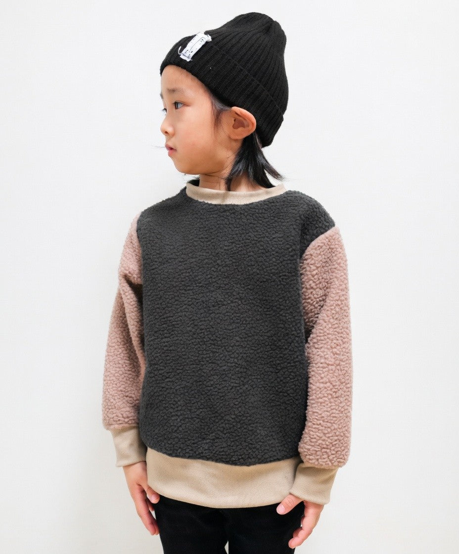 [現貨] 日本直送 Shisky 童裝 深藍拼摩卡色 長袖毛毛衛衣 (120-130cm) - BB Dressup