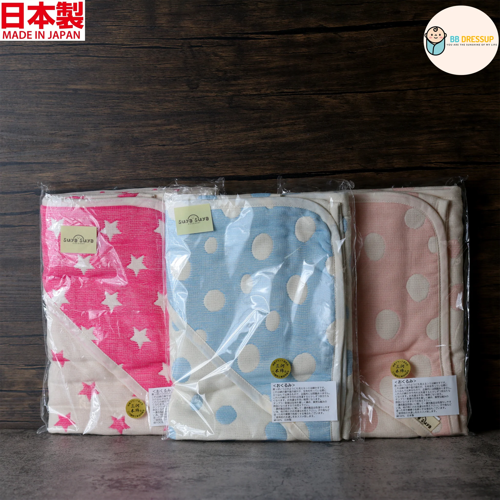 [現貨] 日本製 Utex 六重紗三河木綿粉藍色圓點襁褓毯包巾 - BB Dressup