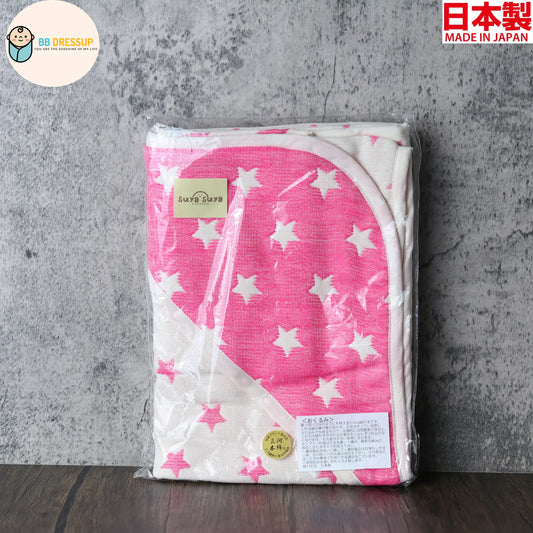 UTEX 日本製六重紗三河木綿粉紅星星包巾，高品質嬰兒寢具。