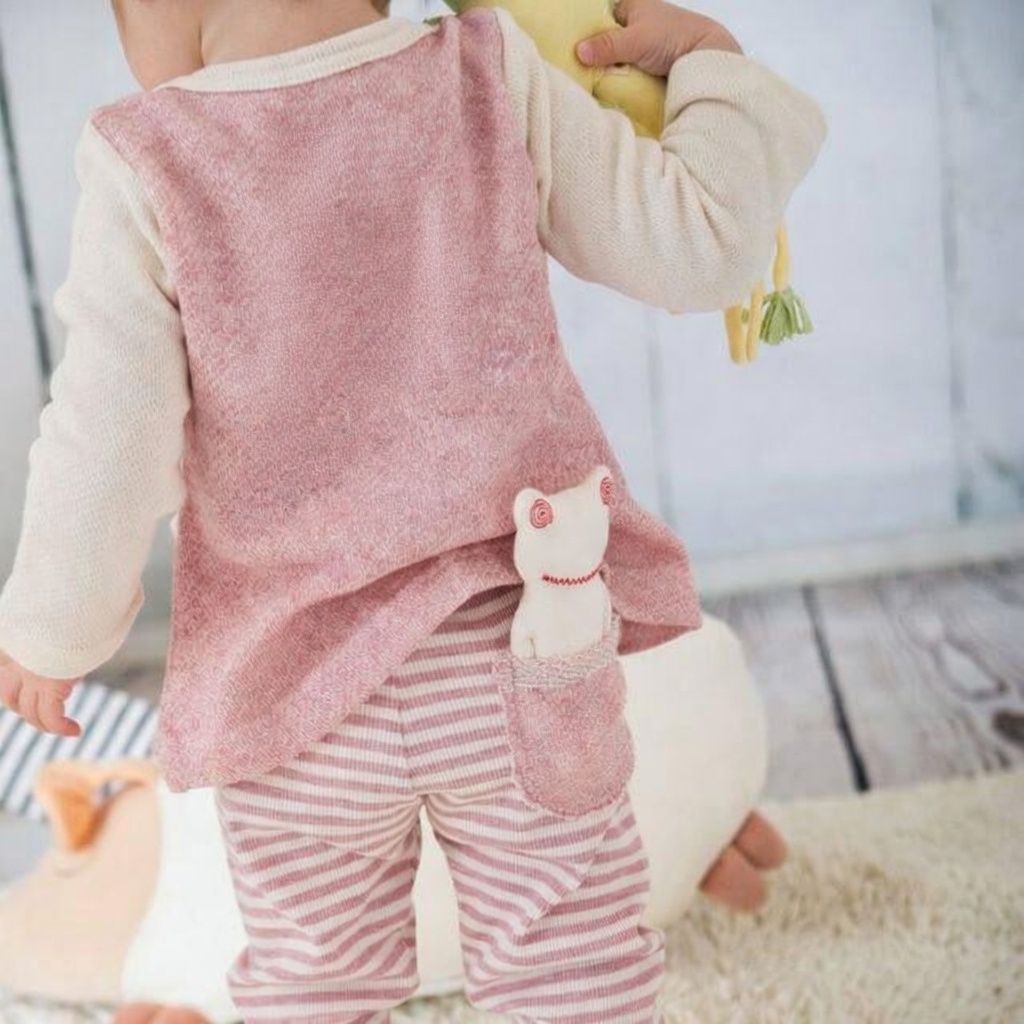 [現貨] 日本製 Yuga 有機棉 嬰兒粉紅色長袖腰袋上衣 (80cm) - BB Dressup