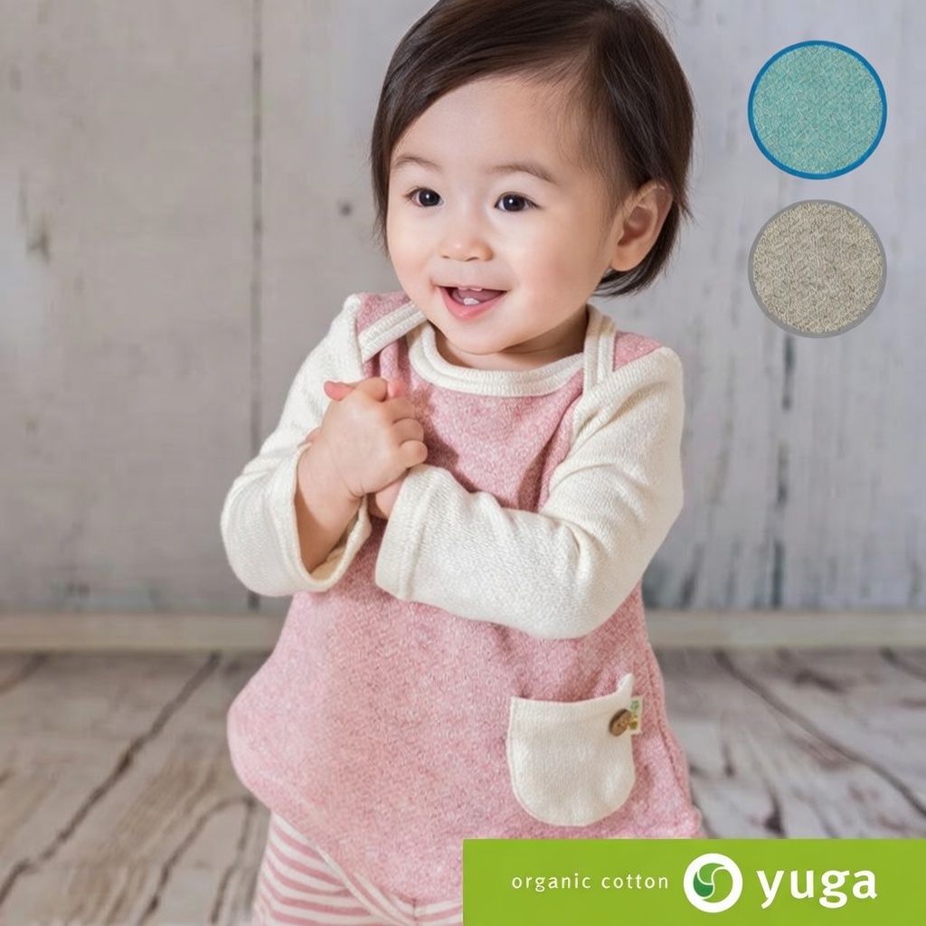 [現貨] 日本製 Yuga 有機棉 嬰兒粉紅色長袖腰袋上衣 (80cm) - BB Dressup