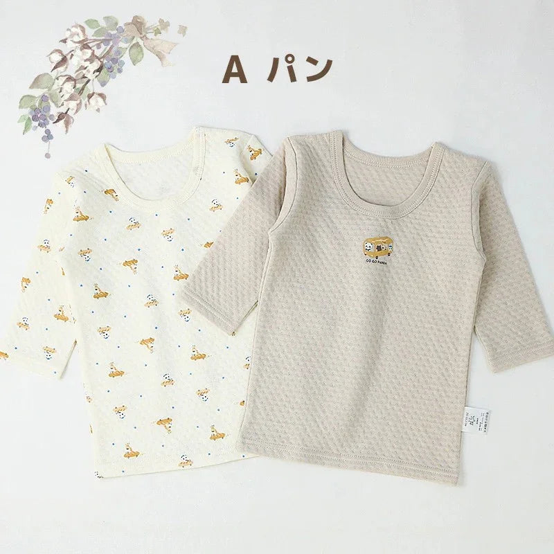 [現貨] 日本直送 Chil2 嬰兒麵包純棉夾棉保暖長袖內衣 (2件裝) (80-95cm) - BB Dressup