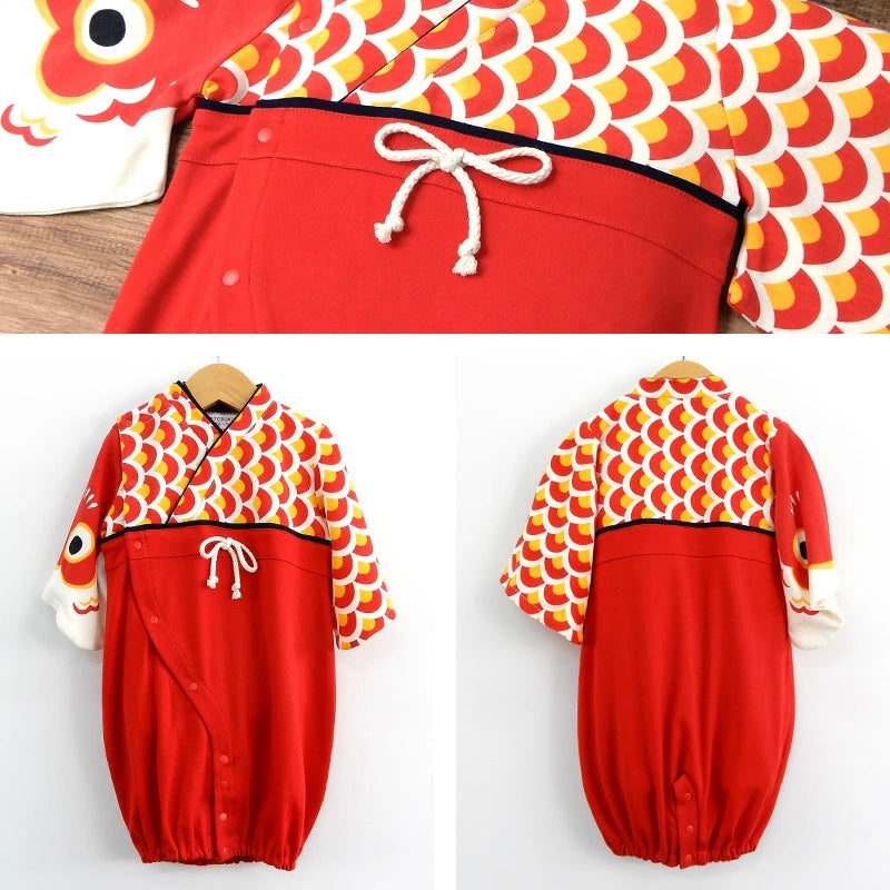 [現貨] 日本直送 Chil2 嬰兒紅色鯉魚和服造型連身衣/BB衫 (50-70cm) - BB Dressup
