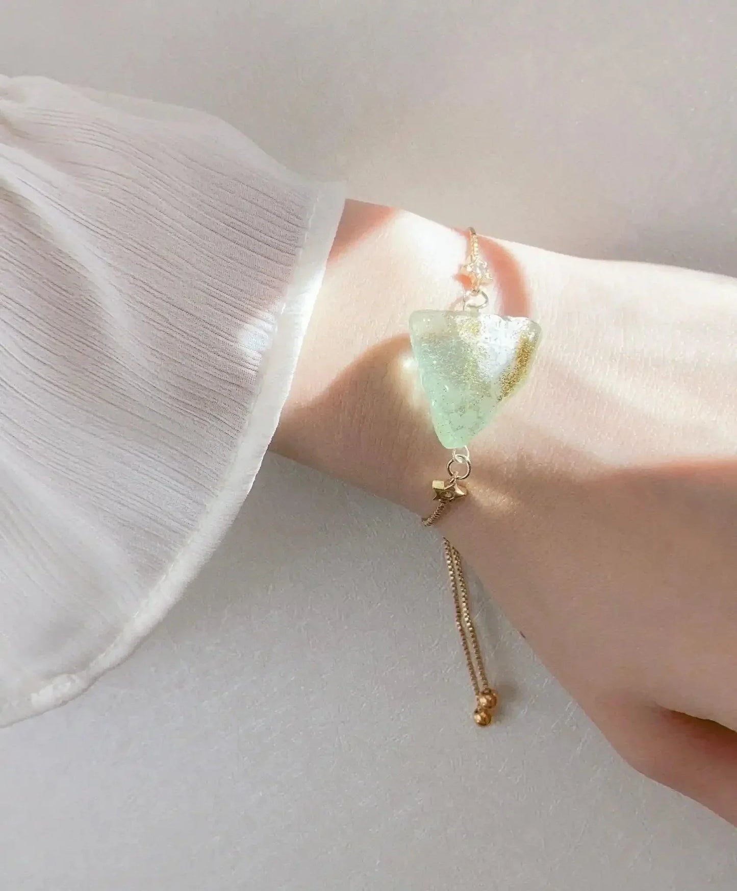 [預購] 香港製造Hanabi Jewellery親子裝款式 綠色彩繪海玻璃純銀手鏈 - BB Dressup