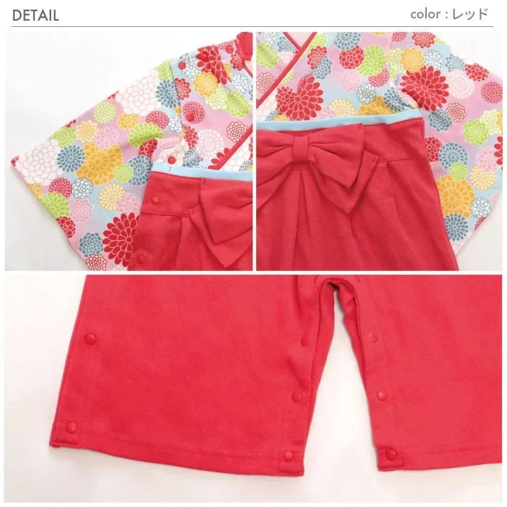 [現貨] 日本直送 Aenak 女童裝 紅色菊花 日本和服連身衣 (60-90cm) - BB Dressup