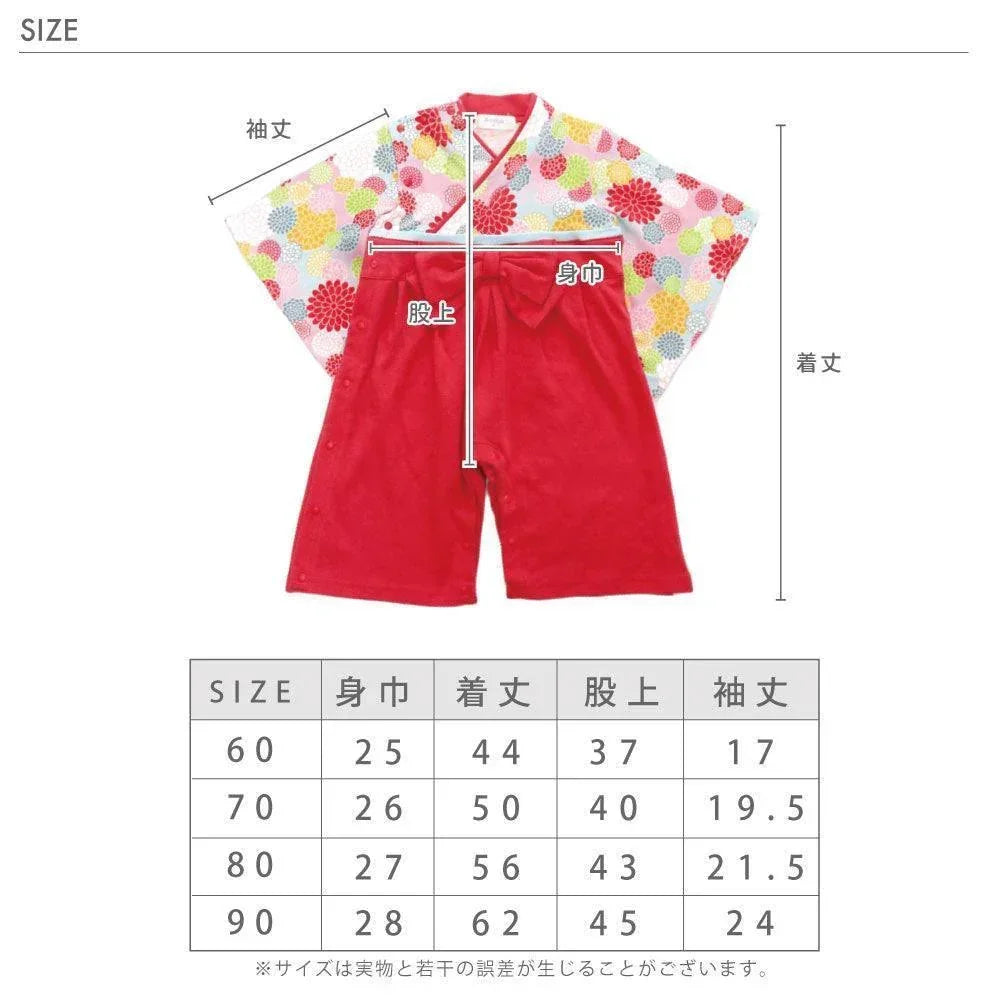 [現貨] 日本直送 Aenak 女童裝 紅色菊花 日本和服連身衣 (60-90cm) - BB Dressup