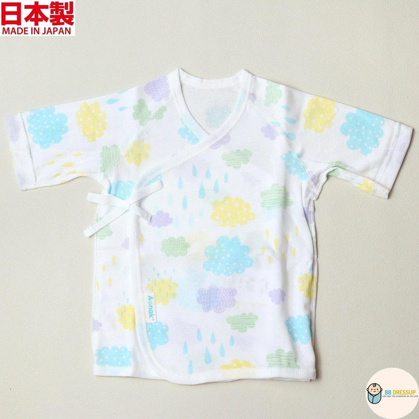 [現貨] 日本製 Aenak 初生嬰兒 雲彩圖案 100%全棉短袖內衣/BB衫 - BB Dressup