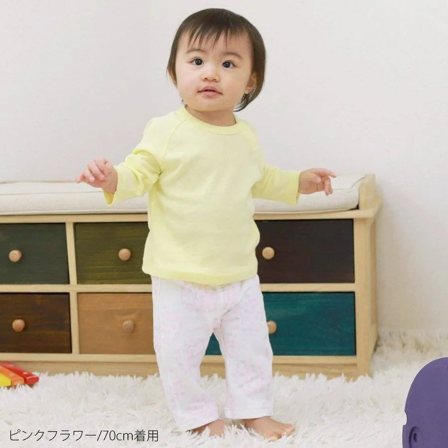 日本直送 Aenak 初生嬰兒 100%全棉 粉紅小花 雙面針織厚身長褲 - BB Dressup