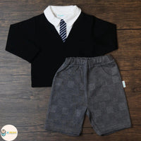 [現貨] 日本直送 Aenak 初生嬰兒 黑色V領恤衫/西褲套裝 (80-110cm) - BB Dressup