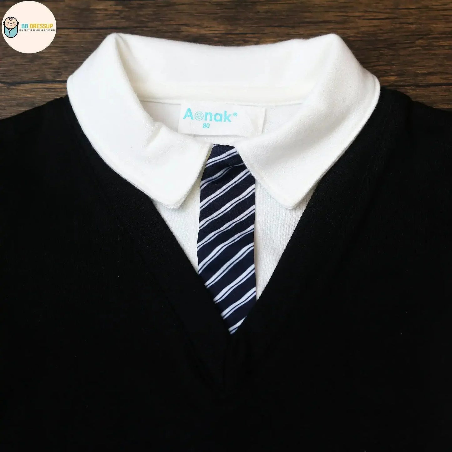 [現貨] 日本直送 Aenak 初生嬰兒 黑色V領恤衫/西褲套裝 (80-110cm) - BB Dressup