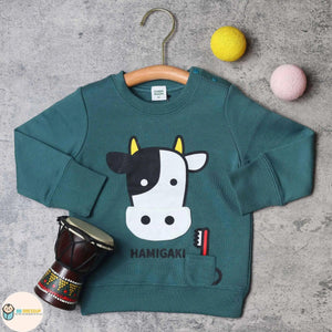 [現貨] 日本直送 Cheekroom 童裝 墨綠刷牙牛牛 長袖衛衣 (80-120cm) - BB Dressup