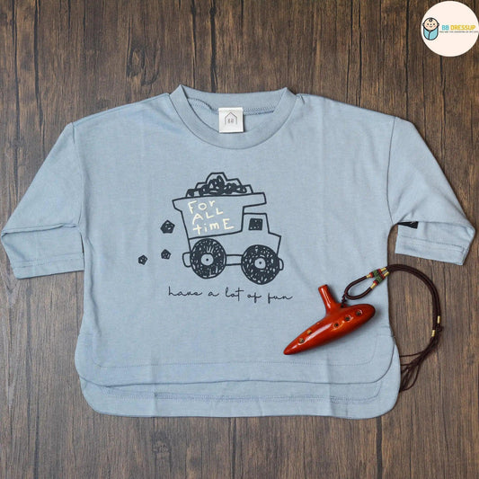 [現貨] 日本直送 Mam 幼兒 貨車圖案 藍色長袖上衣 (80-90cm) - BB Dressup
