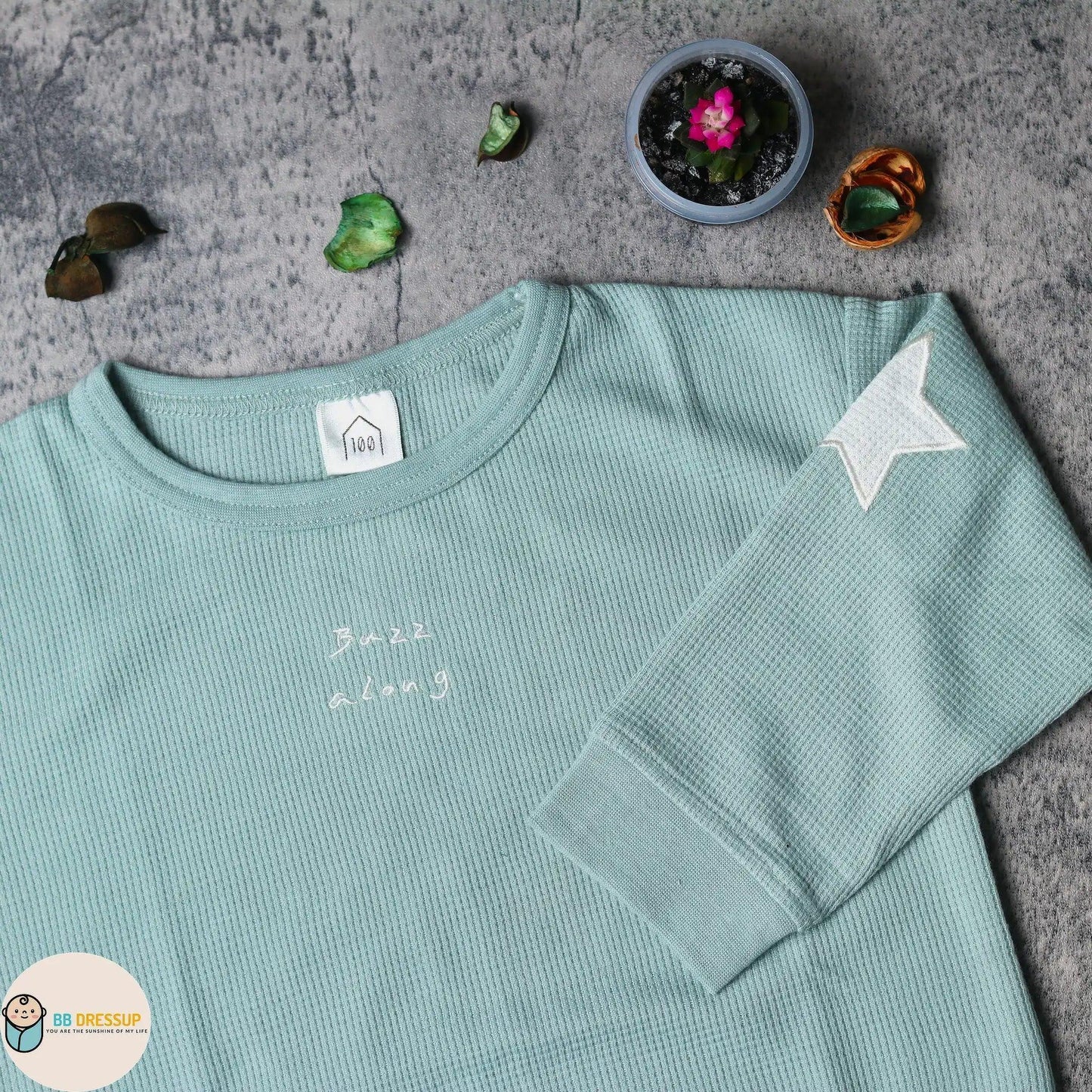 [現貨] 日本直送 Mam 童裝 星星圖案 卡其綠長袖上衣 (100-120cm) - BB Dressup