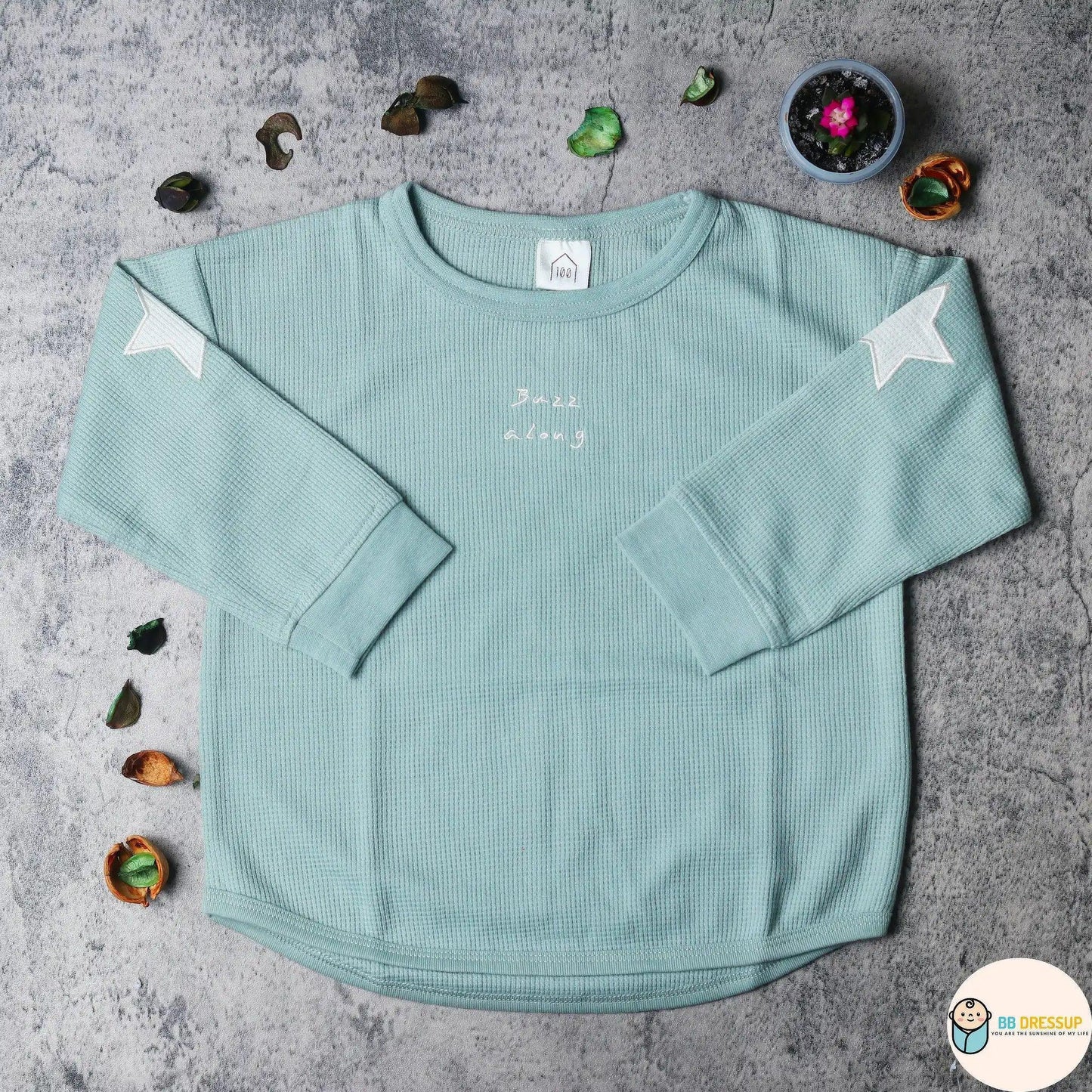 [現貨] 日本直送 Mam 童裝 星星圖案 卡其綠長袖上衣 (100-120cm) - BB Dressup