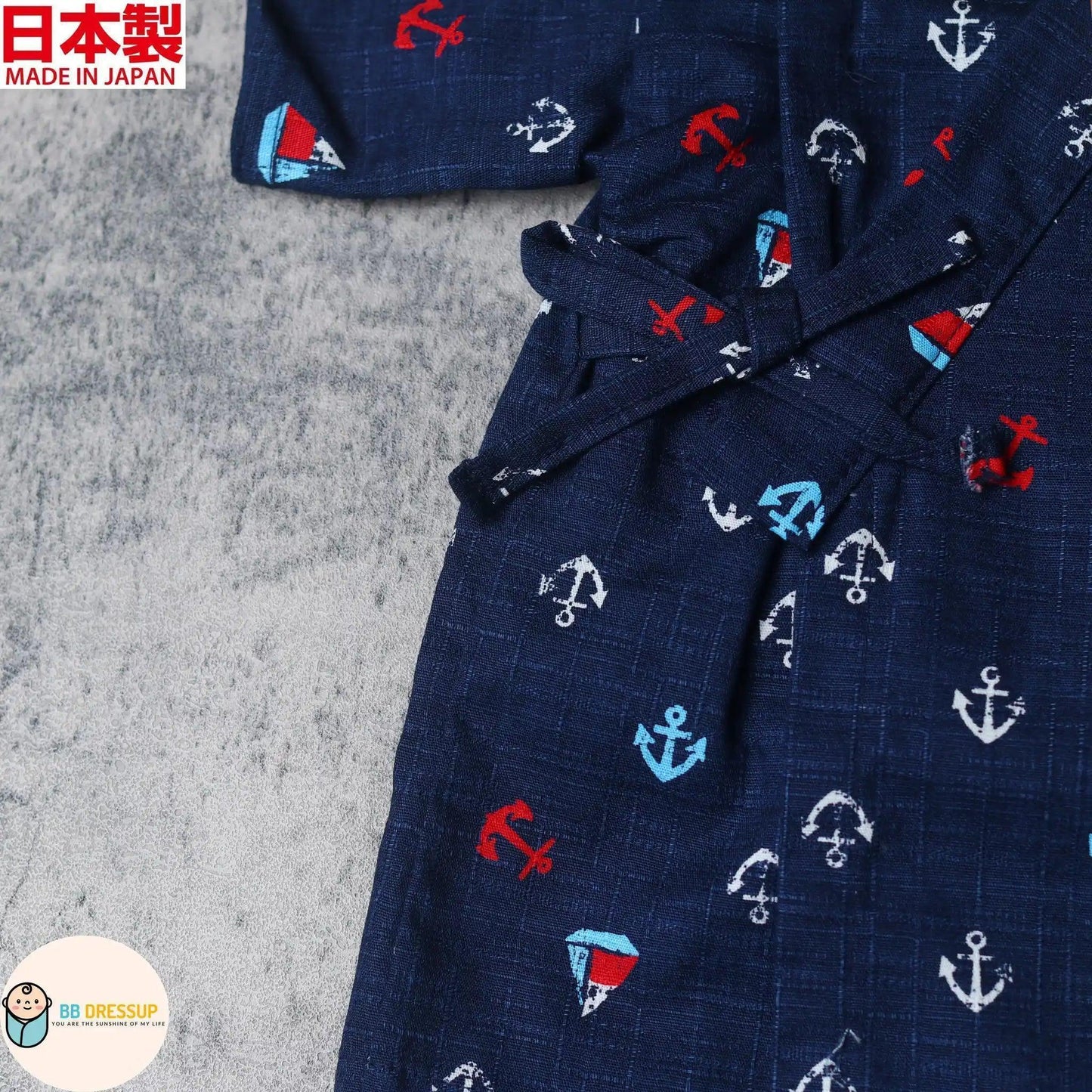 [現貨] 日本製 Mam 嬰兒 藍色水手圖案 日本和服甚平BB衫套裝 - BB Dressup