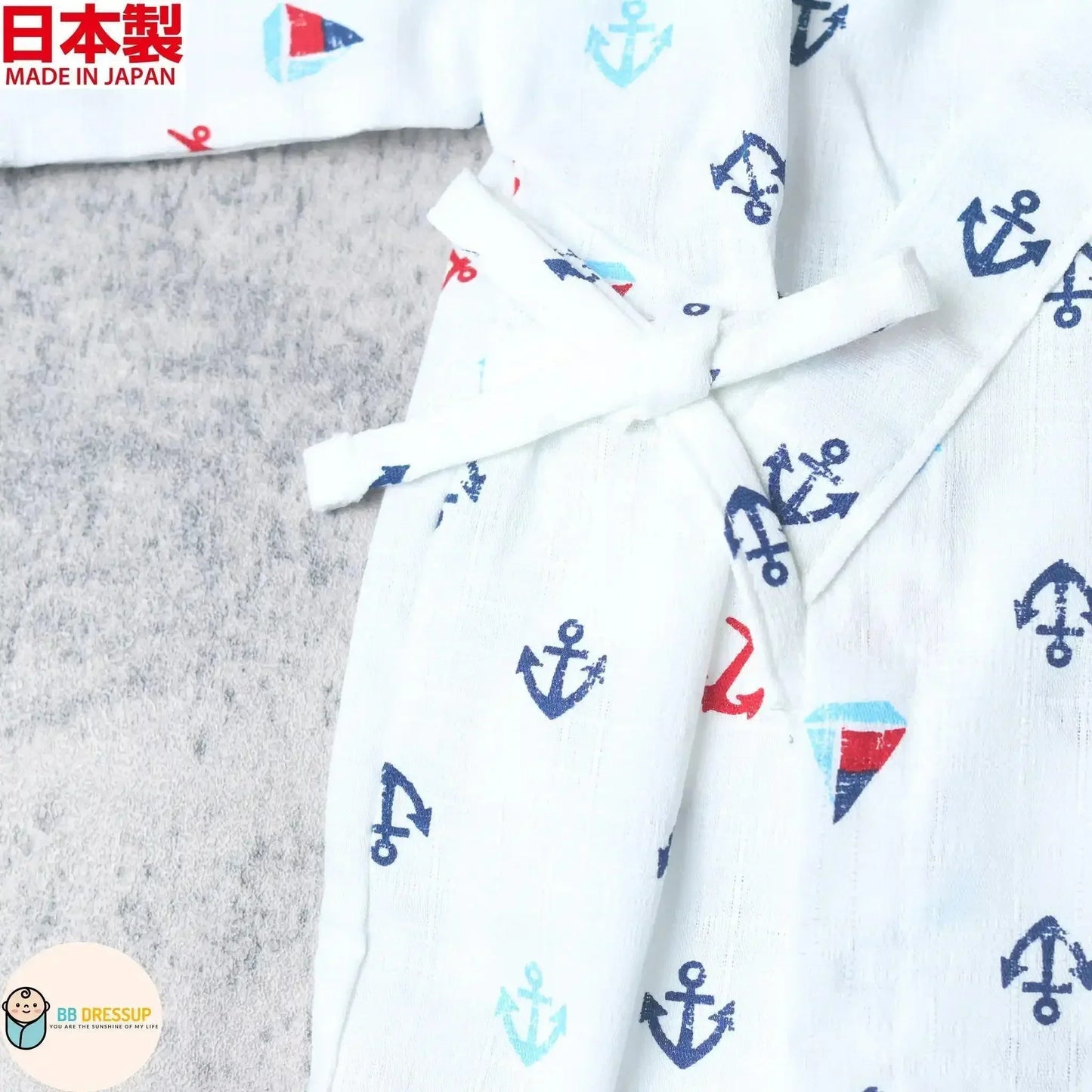 [現貨] 日本製 Mam 嬰兒 白色水手圖案 日本和服甚平BB衫套裝 - BB Dressup