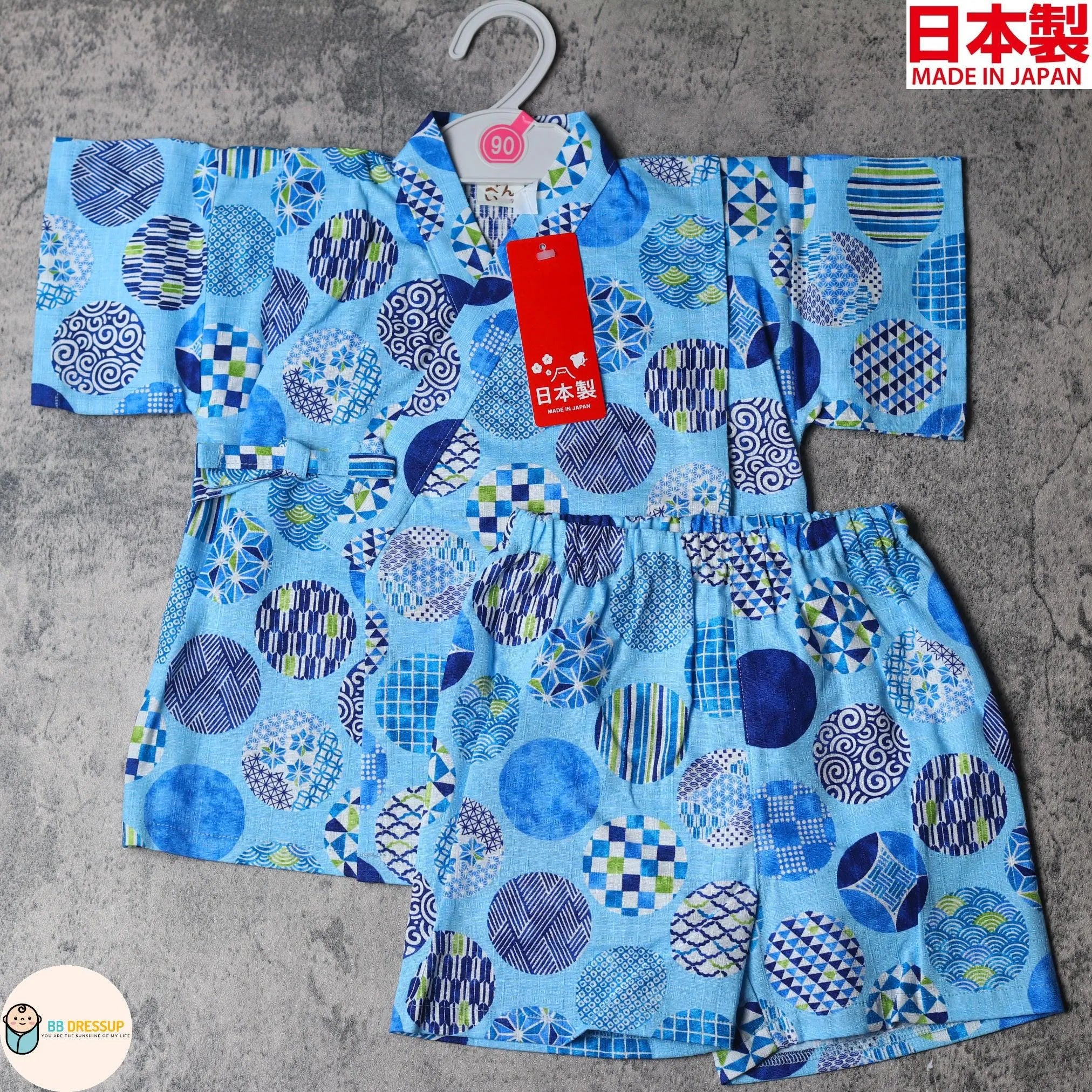 [現貨] 日本製 Aenak 嬰兒 藍色圓形圖案 日本和服浴衣套裝 - BB Dressup