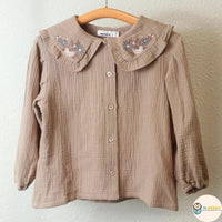 [現貨] 日本直送 Pairmanon 女童裝 灰米色雙層紗繡花 洋裝上衣 (100-120cm) - BB Dressup