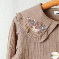 [現貨] 日本直送 Pairmanon 女童裝 灰米色雙層紗繡花 洋裝上衣 (100-120cm) - BB Dressup
