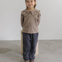 [現貨] 日本直送 Pairmanon 女童裝 灰米色雙層紗繡花 洋裝上衣 (100-120cm) - BB Dressup