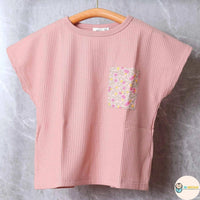 [現貨] 日本直送 Pairmanon 女童 粉紅色直紋碎花袋 短袖T恤 - BB Dressup