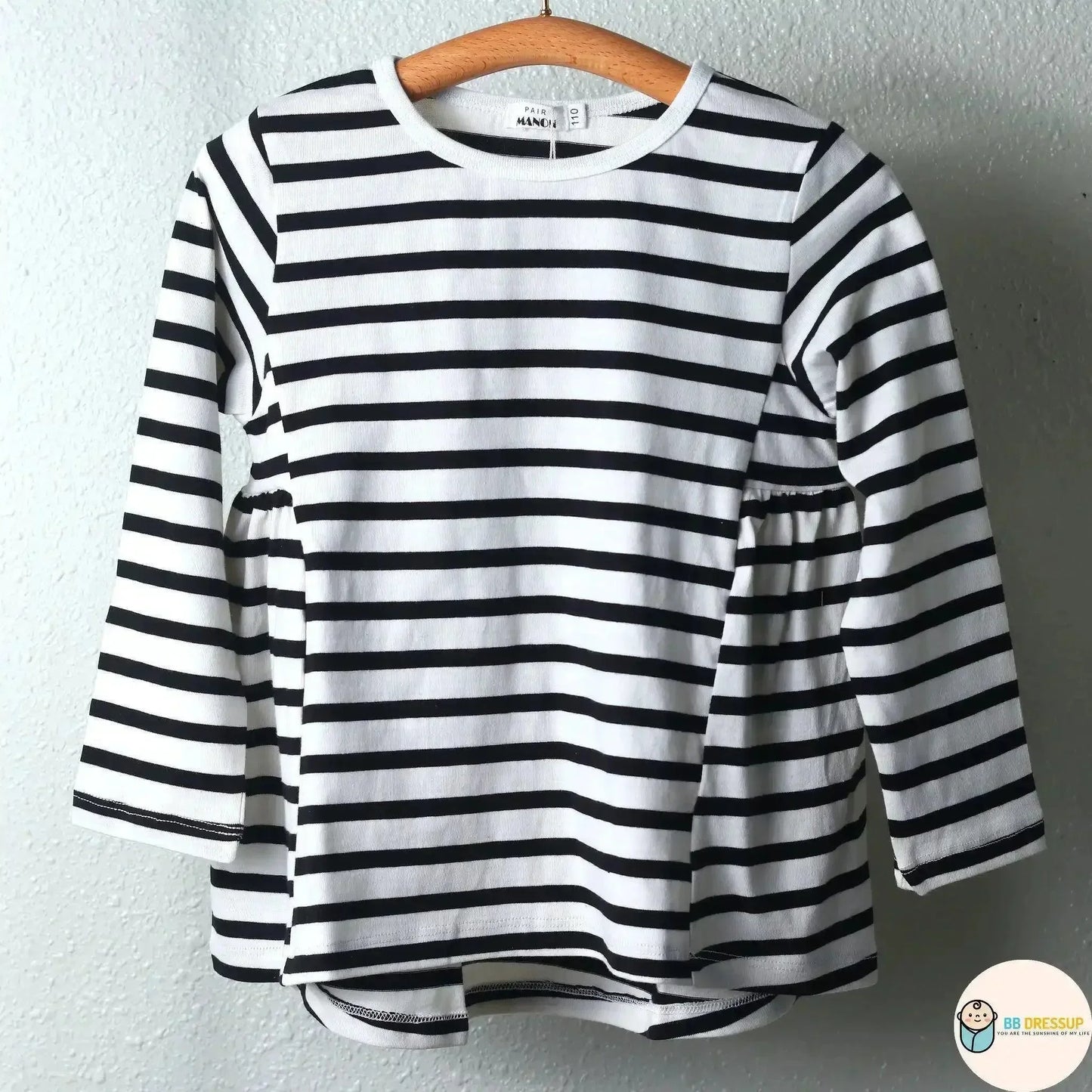 [現貨] 日本直送 Pairmanon 女童裝 長袖束腰橫間洋裝上衣 (90-120cm) - BB Dressup