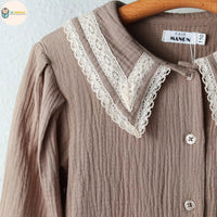 [現貨] 日本直送 Pairmanon 女童裝 淺啡色雙層紗蕾絲洋裝上衣 (100-120cm) - BB Dressup