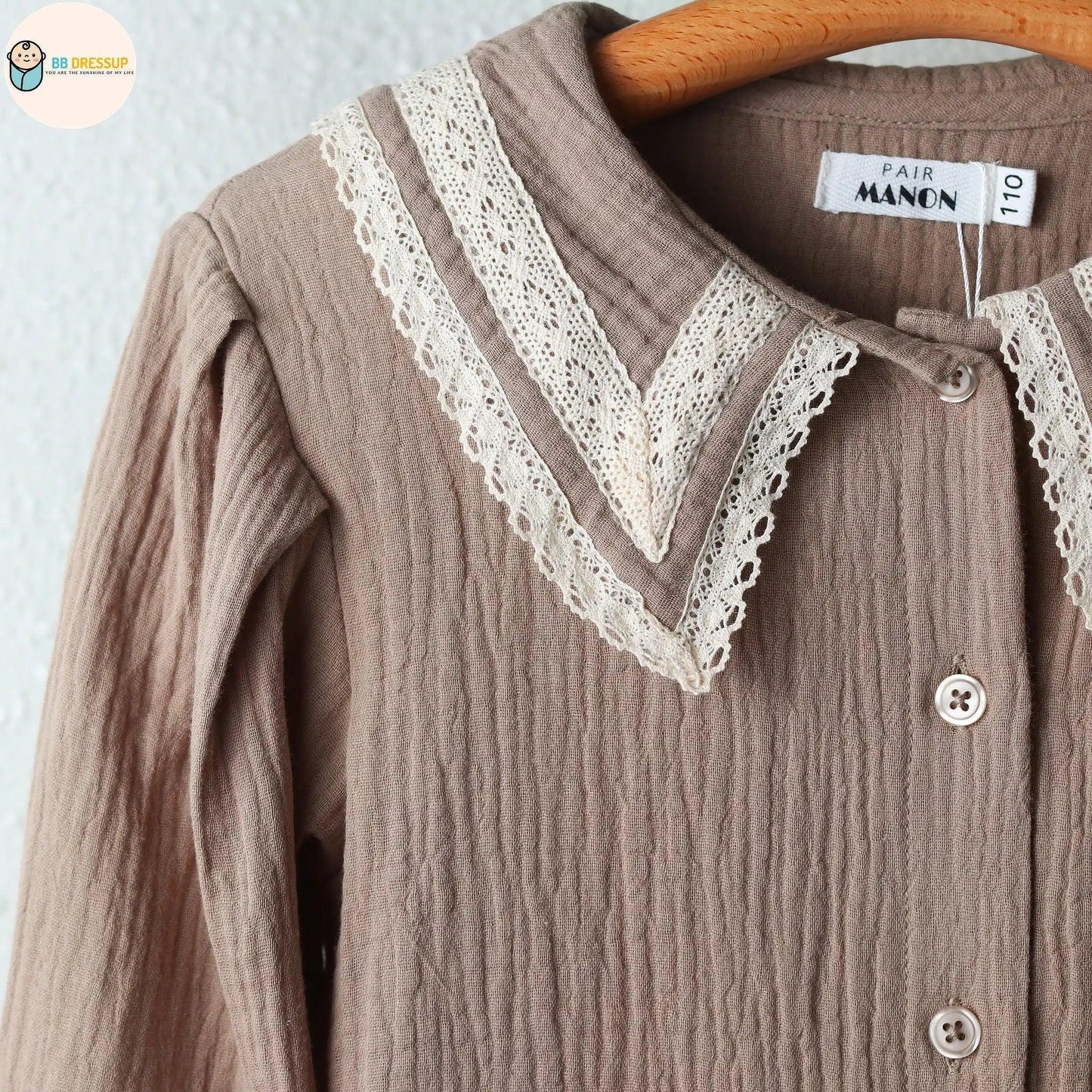 [現貨] 日本直送 Pairmanon 女童裝 淺啡色雙層紗蕾絲洋裝上衣 (100-120cm) - BB Dressup