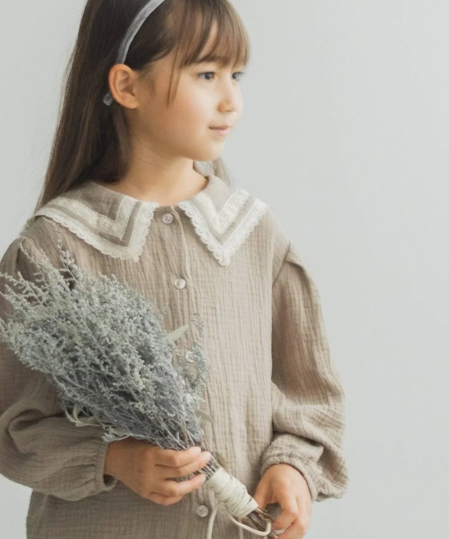 [現貨] 日本直送 Pairmanon 女童裝 淺啡色雙層紗蕾絲洋裝上衣 (100-120cm) - BB Dressup