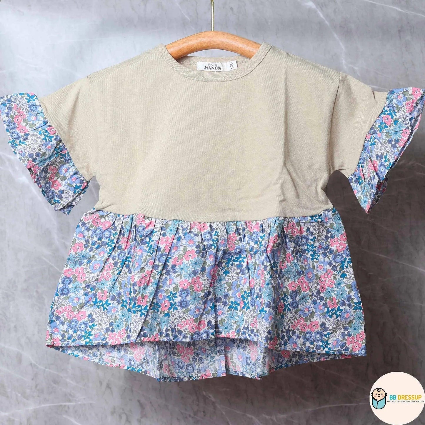 [現貨] 日本直送 Pairmanon 女童裝 粉紫花卉圖案 短袖上衣 - BB Dressup