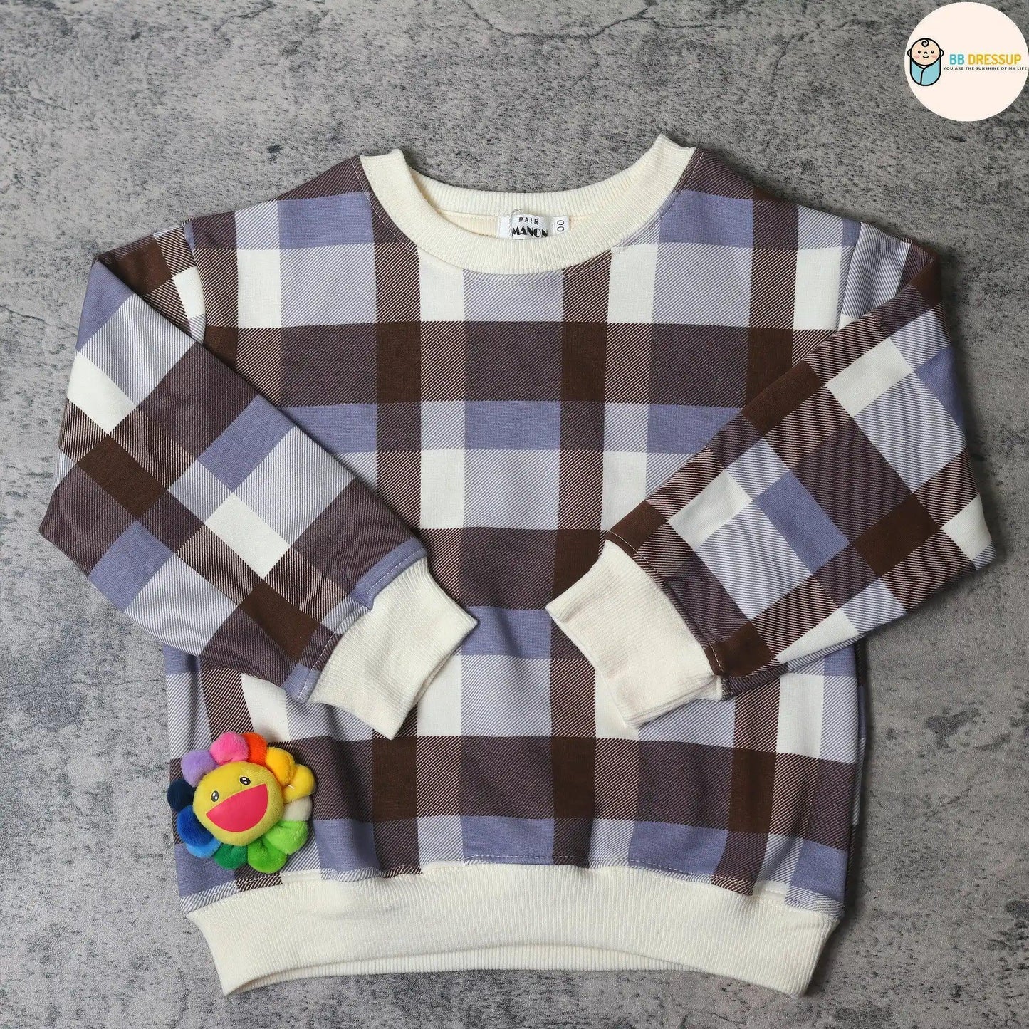 [現貨] 日本直送 Pairmanon 童裝 啡藍格仔 兒童衛衣 (100-120cm) - BB Dressup