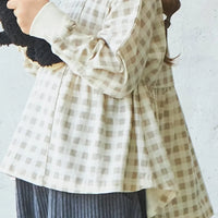 [現貨] 日本直送 Pairmanon 女童裝 淺黃色格仔束腰 洋裝上衣 - BB Dressup