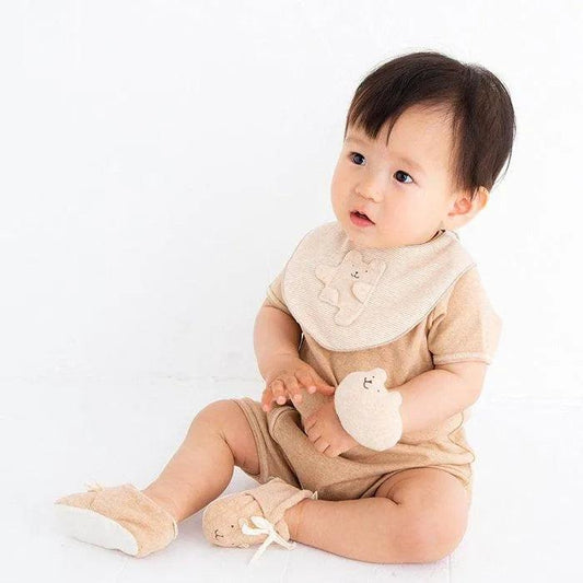 [預購] 日本製 POMPKINS 啡色有機棉短袖 嬰兒連身衣/BB衫 - BB Dressup