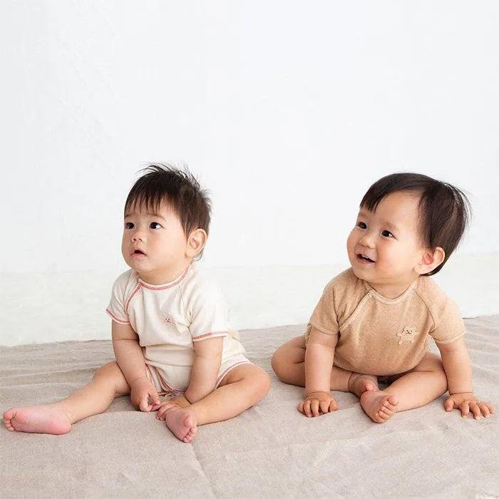 [預購] 日本製 POMPKINS 啡色有機棉短袖 嬰兒連身衣/BB衫 - BB Dressup