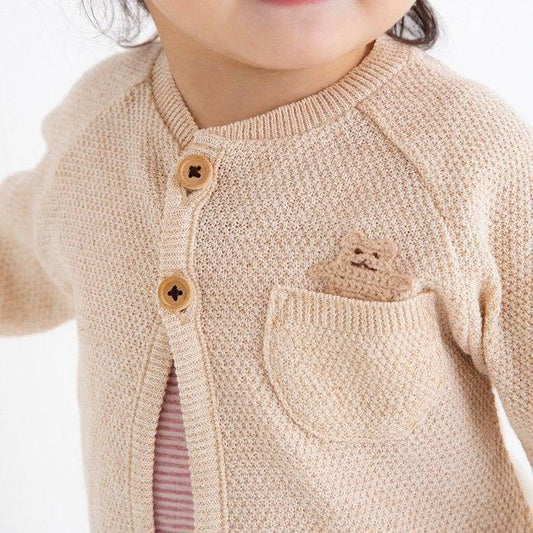 [現貨] 日本製 POMPKINS 初生嬰兒 啡色開胸有機棉外套 - BB Dressup