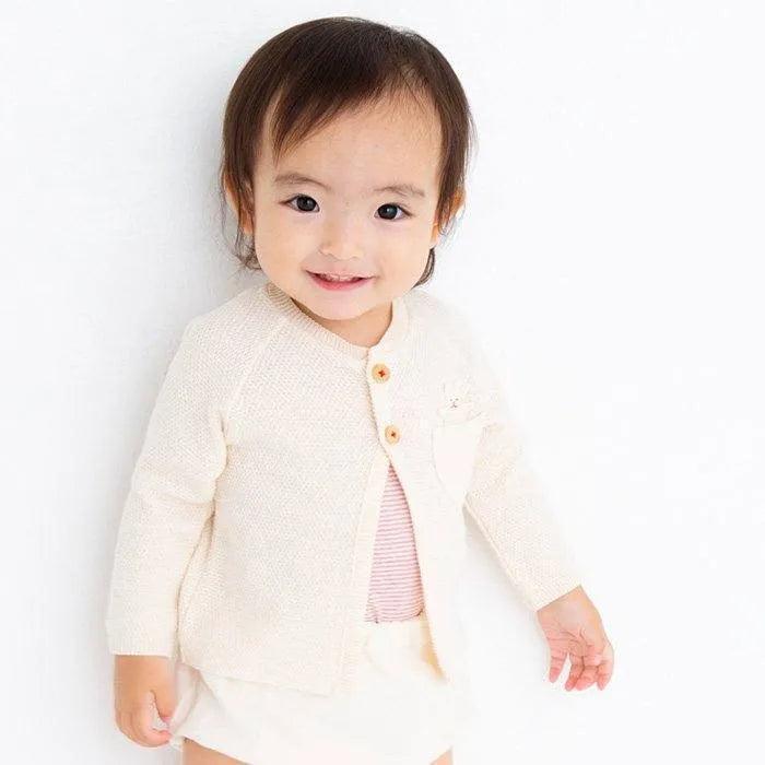 [現貨] 日本製 POMPKINS 初生嬰兒 白色開胸有機棉外套 - BB Dressup