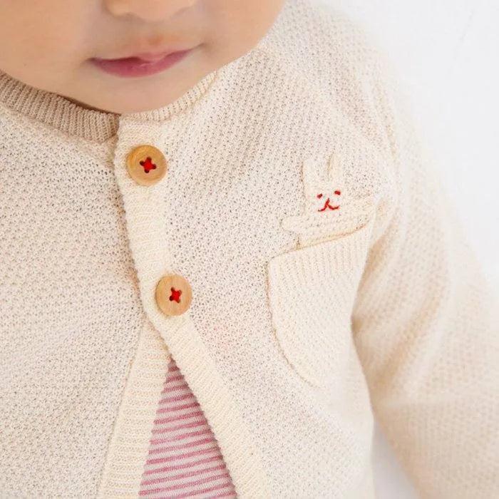 [現貨] 日本製 POMPKINS 初生嬰兒 白色開胸有機棉外套 - BB Dressup